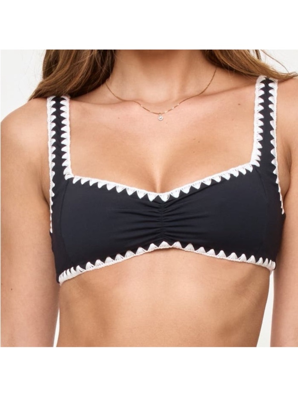 LSPACE Effie Shirred Swim Top Black White Large NWT